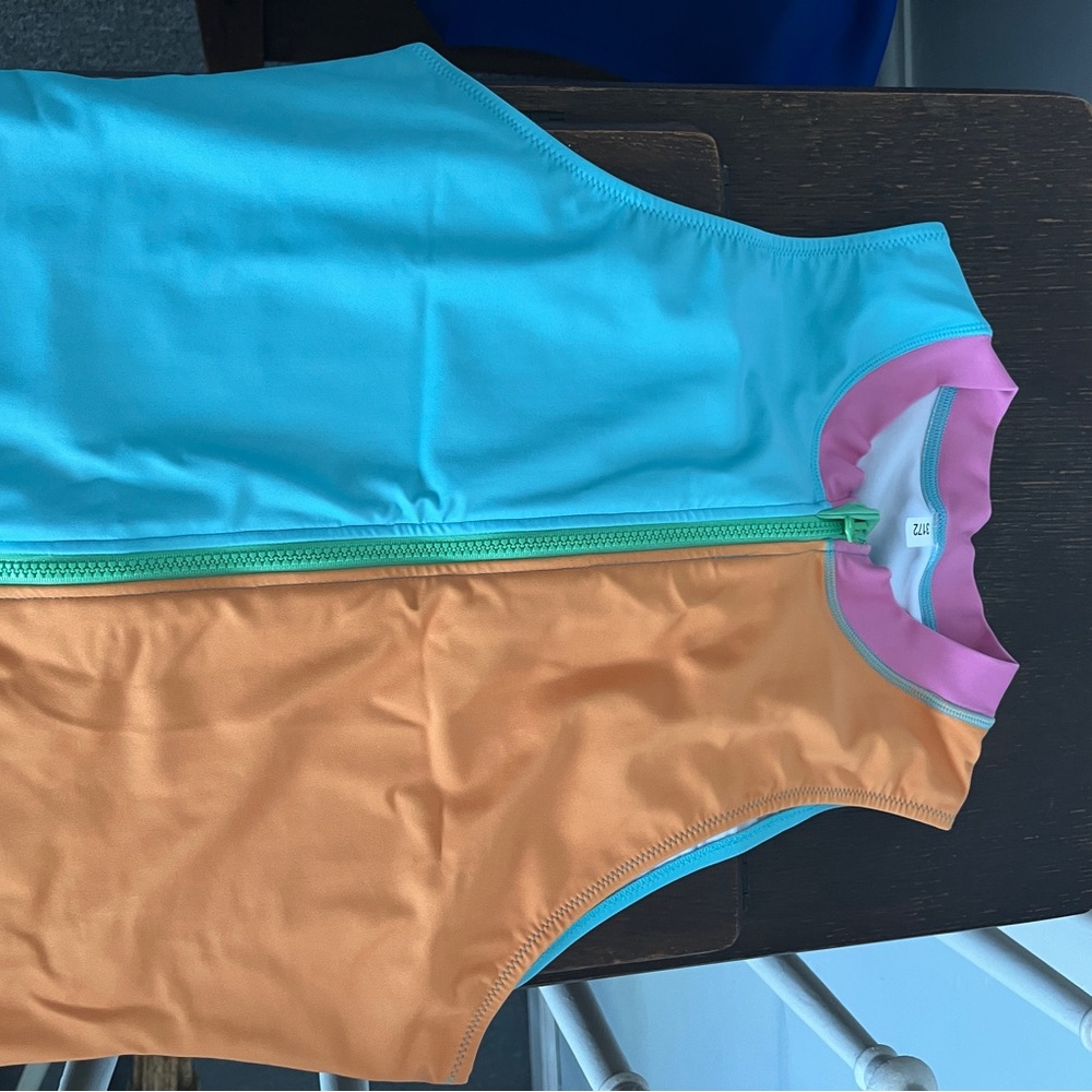 Blue and Orange One Piece Zip Up one-piece Swimwear